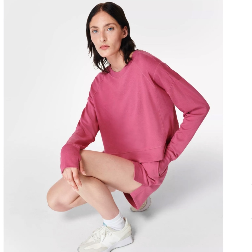 Sweaty Betty After Class Crop Sweatshirt Organic Cotton Pink Size S
